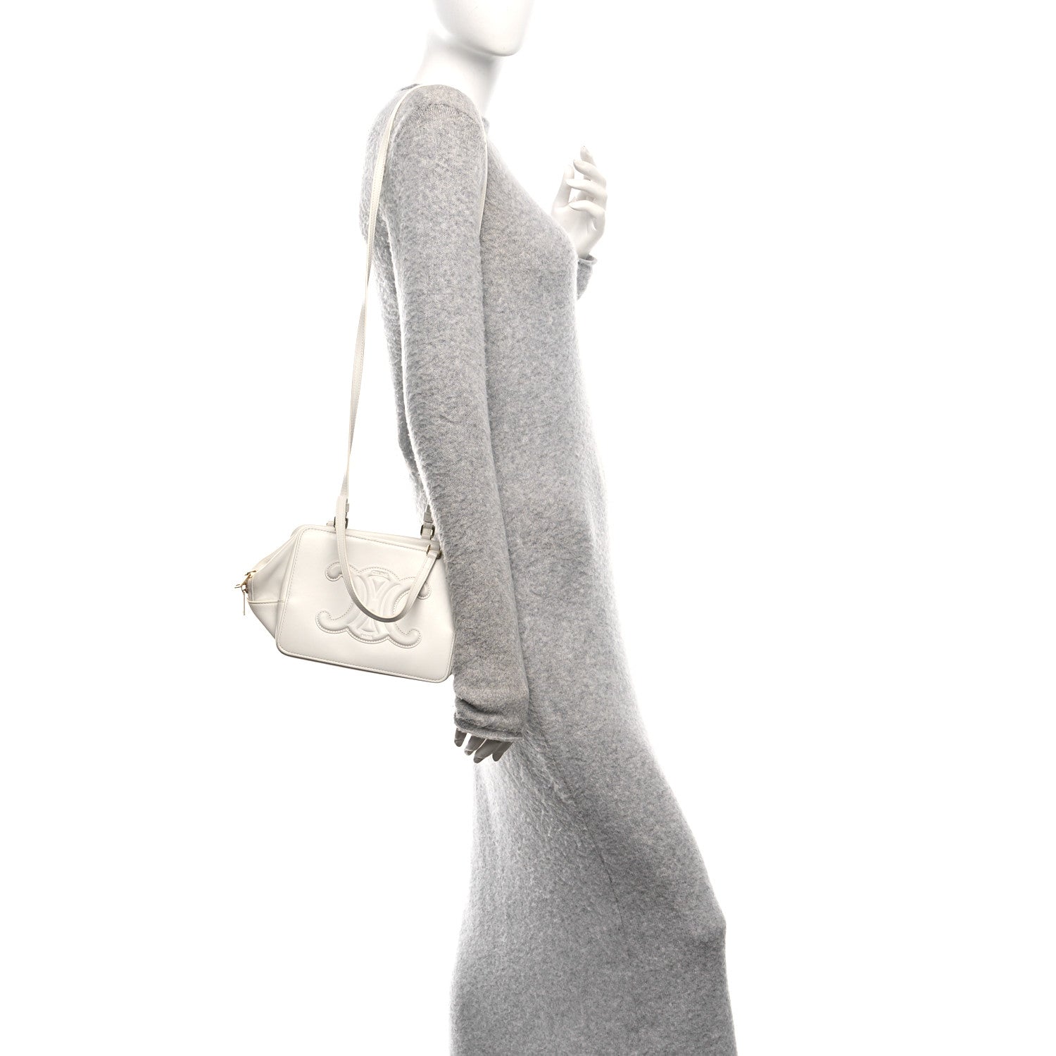 Celine Smooth Calfskin Cuir Triomphe Folded Cube Bag Arctic White 3 of 9