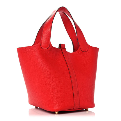 Hermes Taurillon Maurice Picotin Lock 18 PM Rouge de Coeur 2 of 9