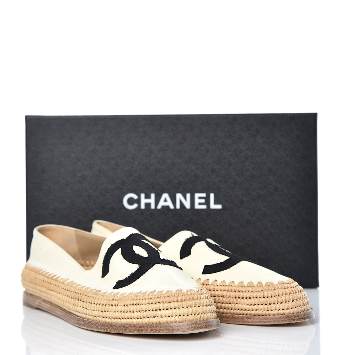 Lambskin Grosgrain CC Espadrilles 41 Ivory Black