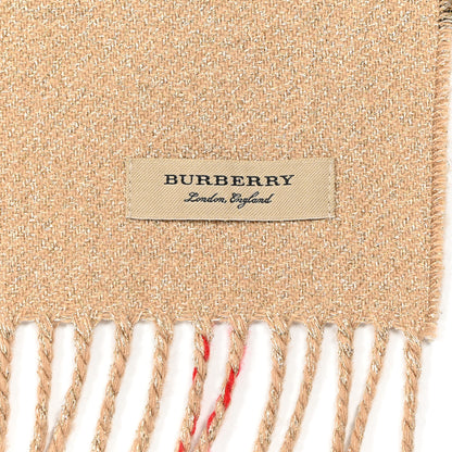 Burberry Cashmere Metallic Reversible Giant Check Fringe Scarf Camel Gold 3 of 3