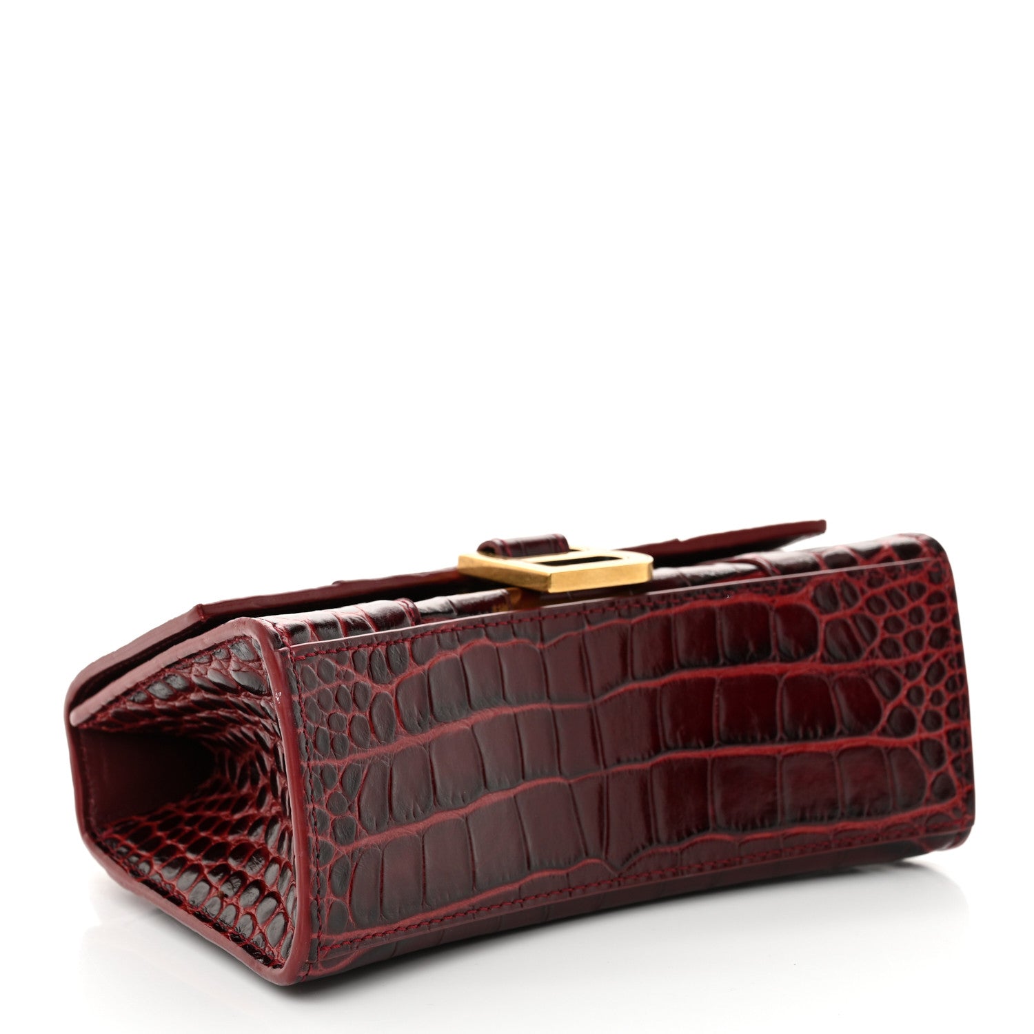 Balenciaga Shiny Calfskin Crocodile Embossed Hourglass Top Handle Bag XS Dark Red 4 of 14