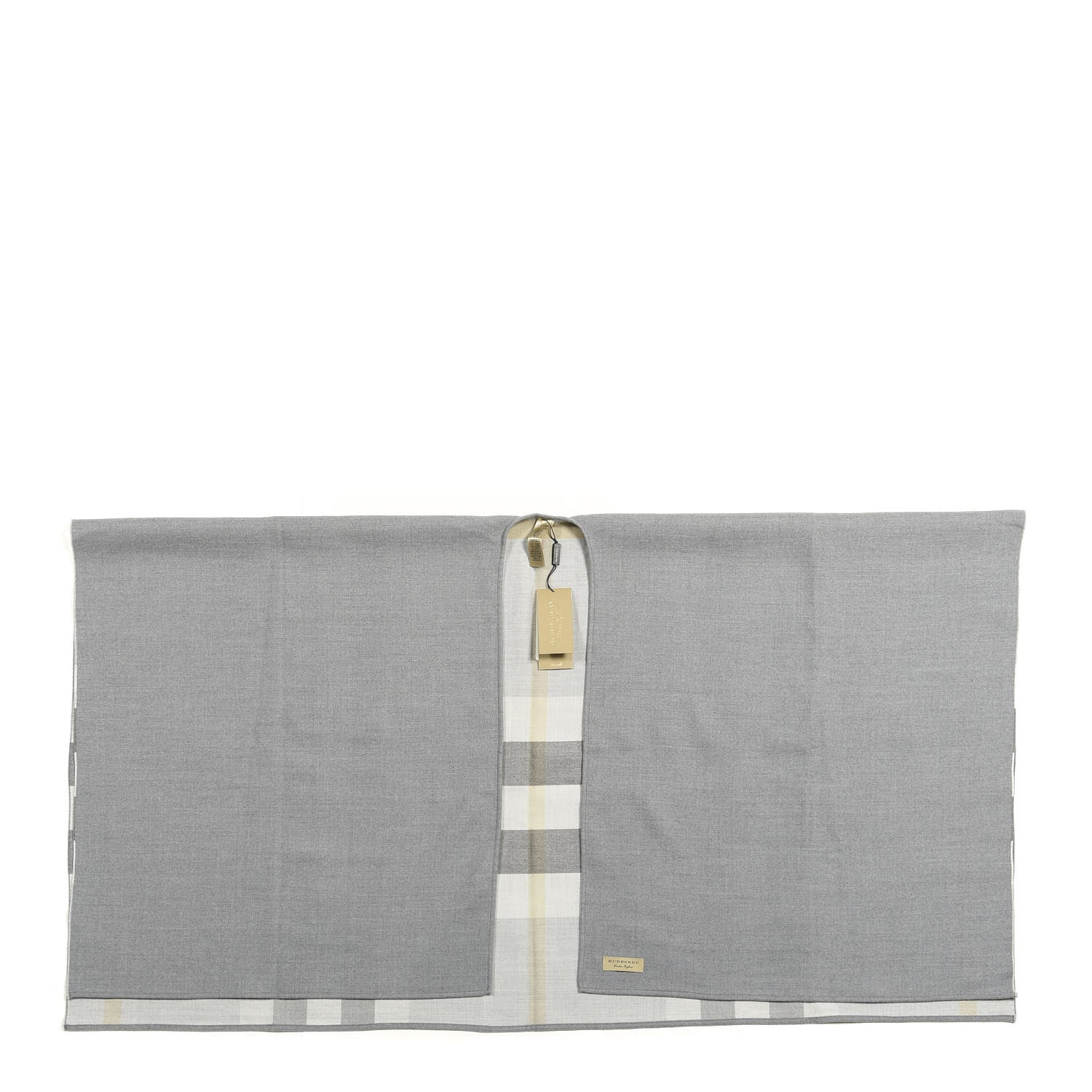 Burberry Wool Solid to Check Charlotte Cape Scarf Scarf Light Grey 1 of 3