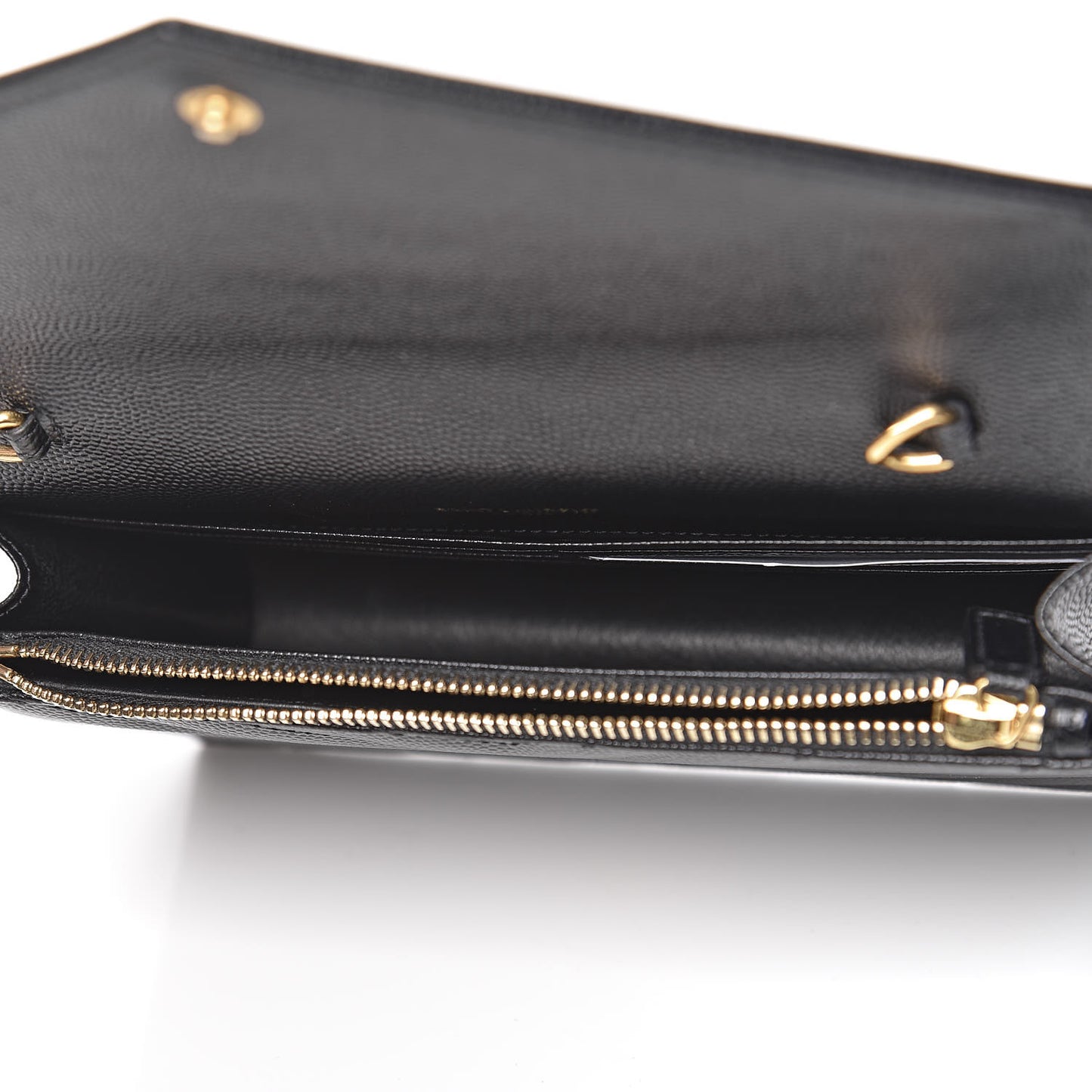 Grain De Poudre Matelasse Chevron Monogram Envelope Chain Wallet Black