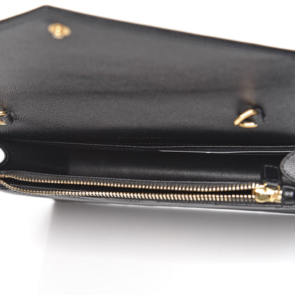 Saint Laurent Grain De Poudre Matelasse Chevron Monogram Envelope Chain Wallet Black 5 of 11