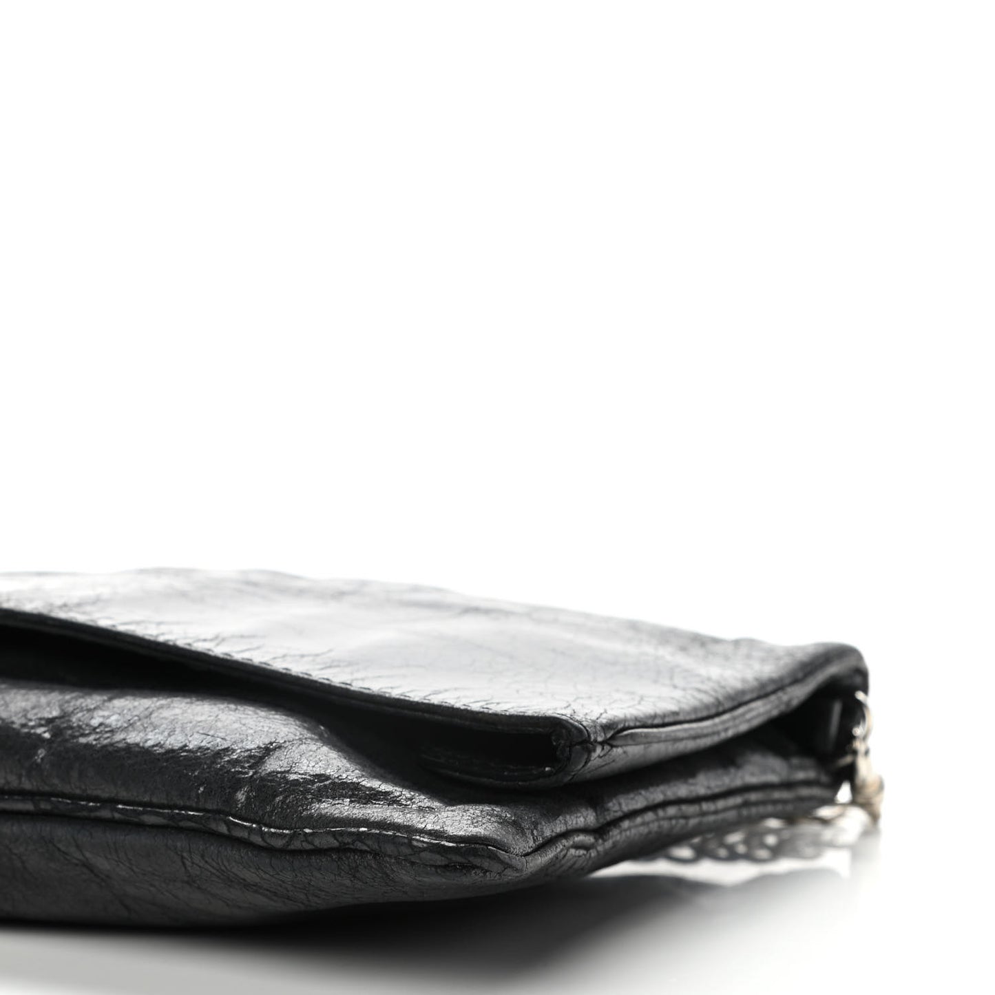 Crinkled Patent Envelope Folded Clutch Black