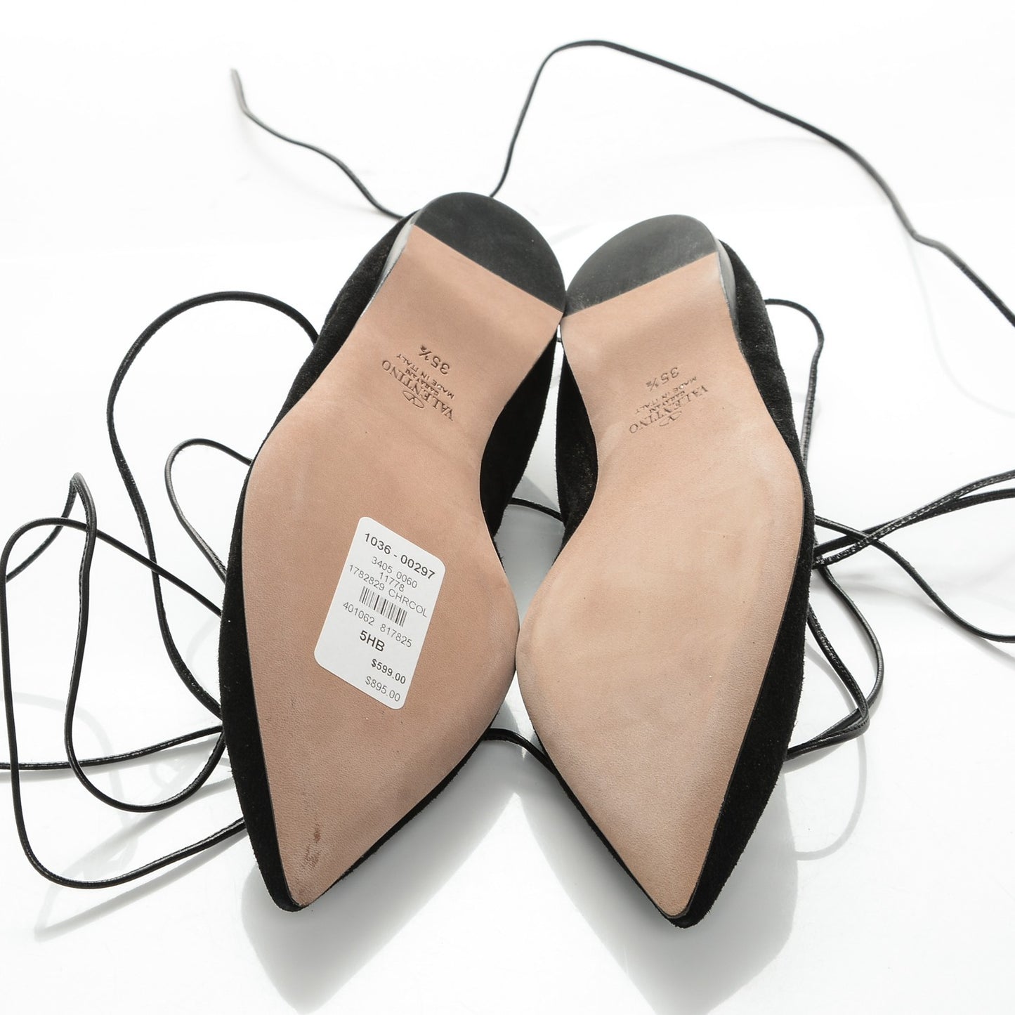 Suede Rockstud Gladiator Lace Up Ballerina Flats 35.5 Black