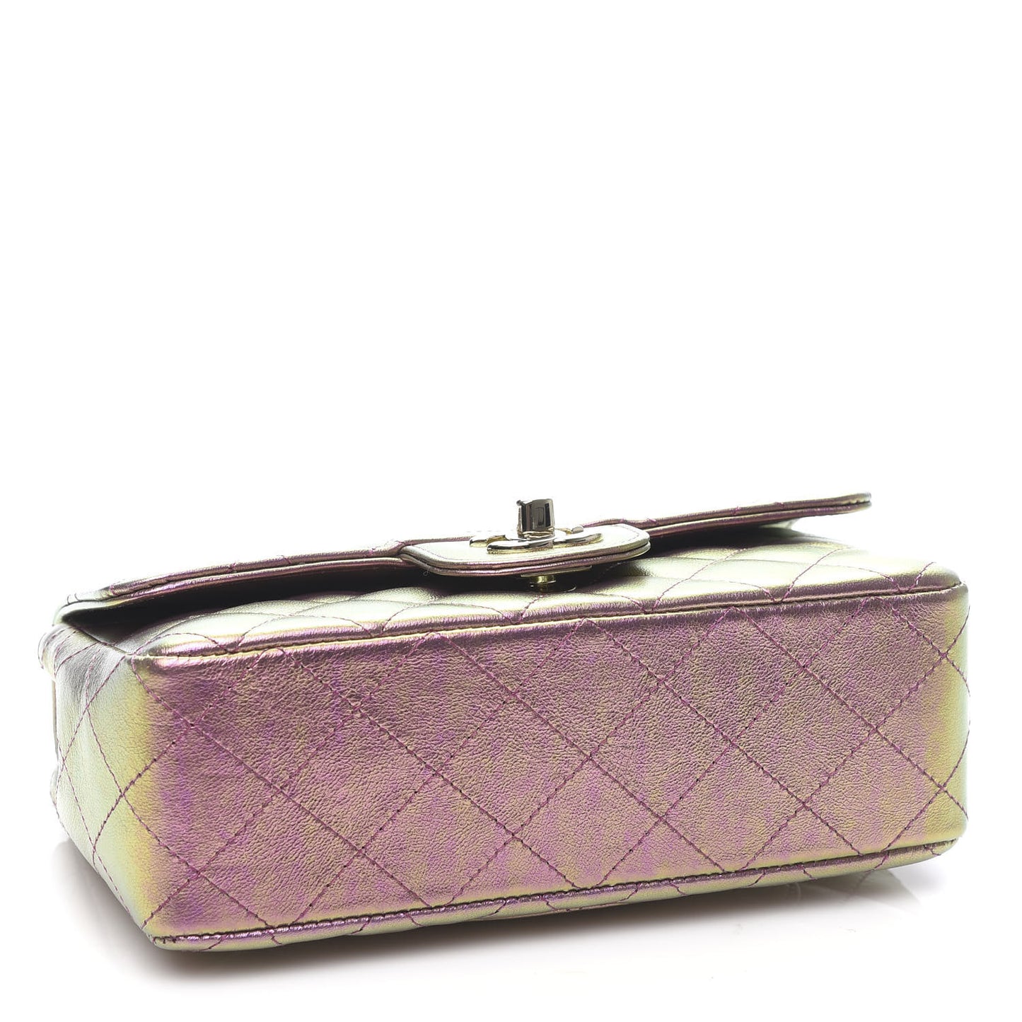 Iridescent Lambskin Quilted Mini Rectangular Flap Purple