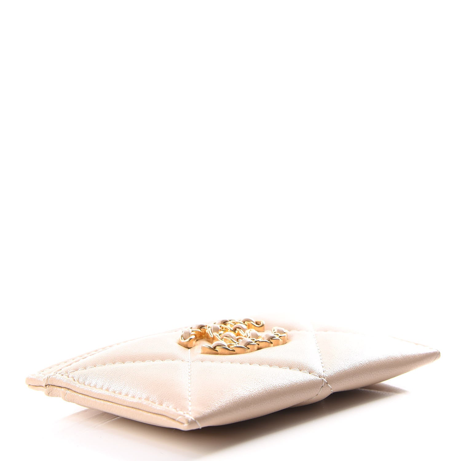 Chanel Shiny Goatskin Quilted Chanel 19 Card Holder Beige 3 of 11