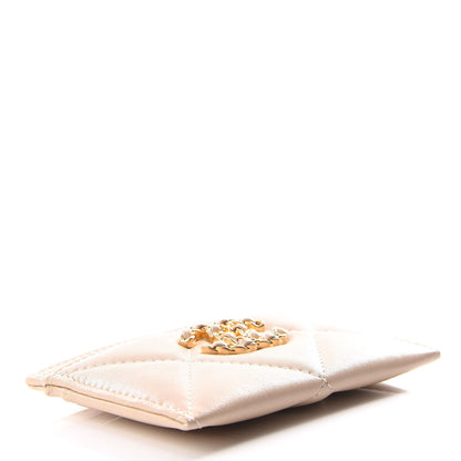 Chanel Shiny Goatskin Quilted Chanel 19 Card Holder Beige 3 of 11