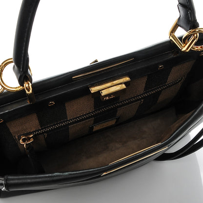 Fendi Vitello Morgan Fabric Jacquard Pequin Medium Peekaboo Iconic Satchel Black Tobacco 5 of 6