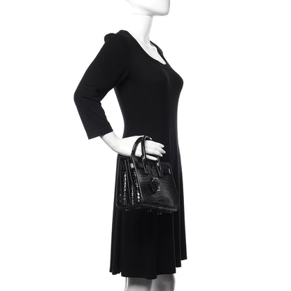 Saint Laurent Calfskin Crocodile Embossed Nano Sac De Jour Black 2 of 10