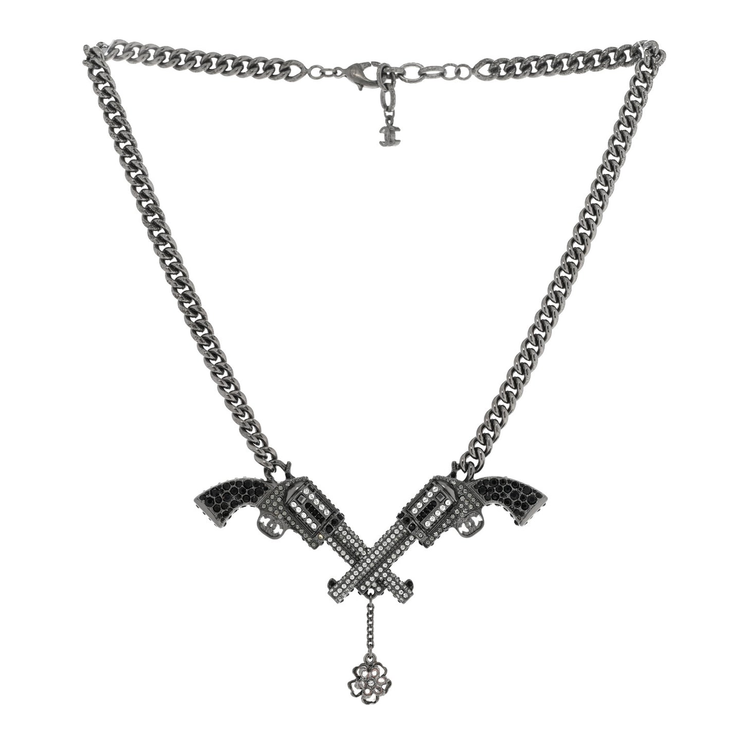 Baguette Crystal Ruthenium CC Paris Dallas Double Gun Drop Necklace