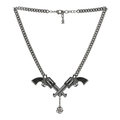 Chanel Baguette Crystal Ruthenium CC Paris Dallas Double Gun Drop Necklace 3 of 9
