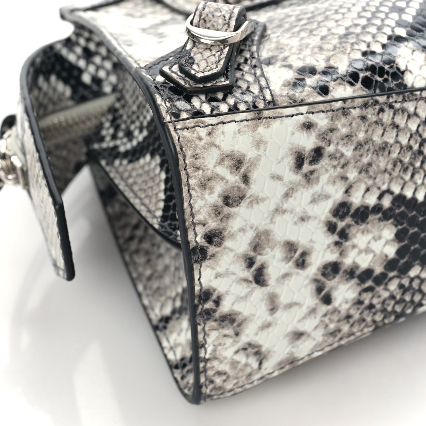 Grained Calfskin Snake Effect Neo Classic Silver Hardware Mini City Black White