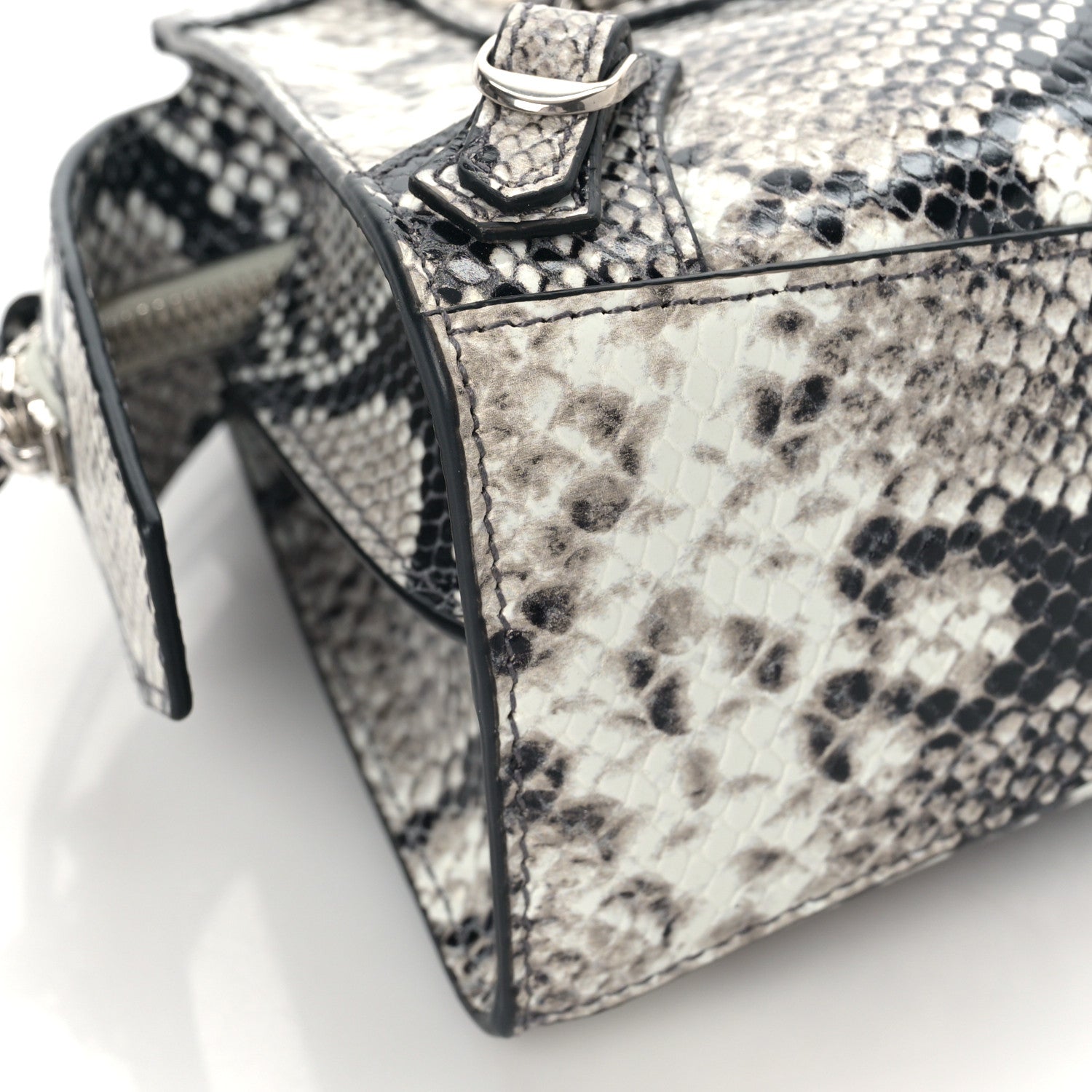 Balenciaga Grained Calfskin Snake Effect Neo Classic Silver Hardware Mini City Black White 6 of 7