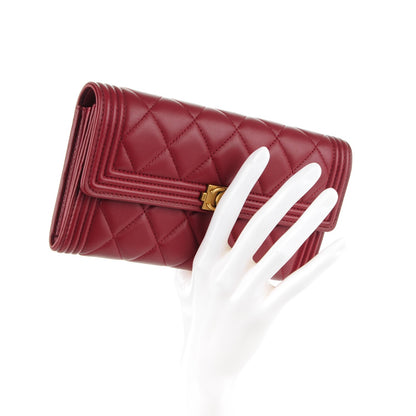 Chanel Lambskin Quilted Boy Flap Wallet Dark Red 2 of 8