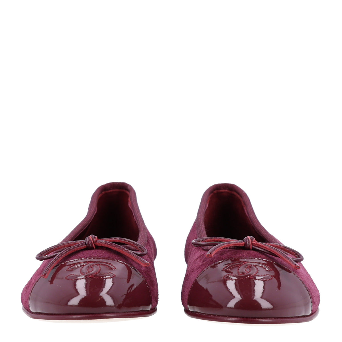 Suede Calfskin Patent Cap Toe CC Ballerina Flats 36 Burgundy