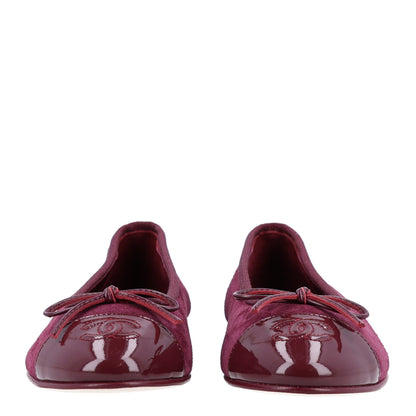 Chanel Suede Calfskin Patent Cap Toe CC Ballerina Flats 36 Burgundy 3 of 10