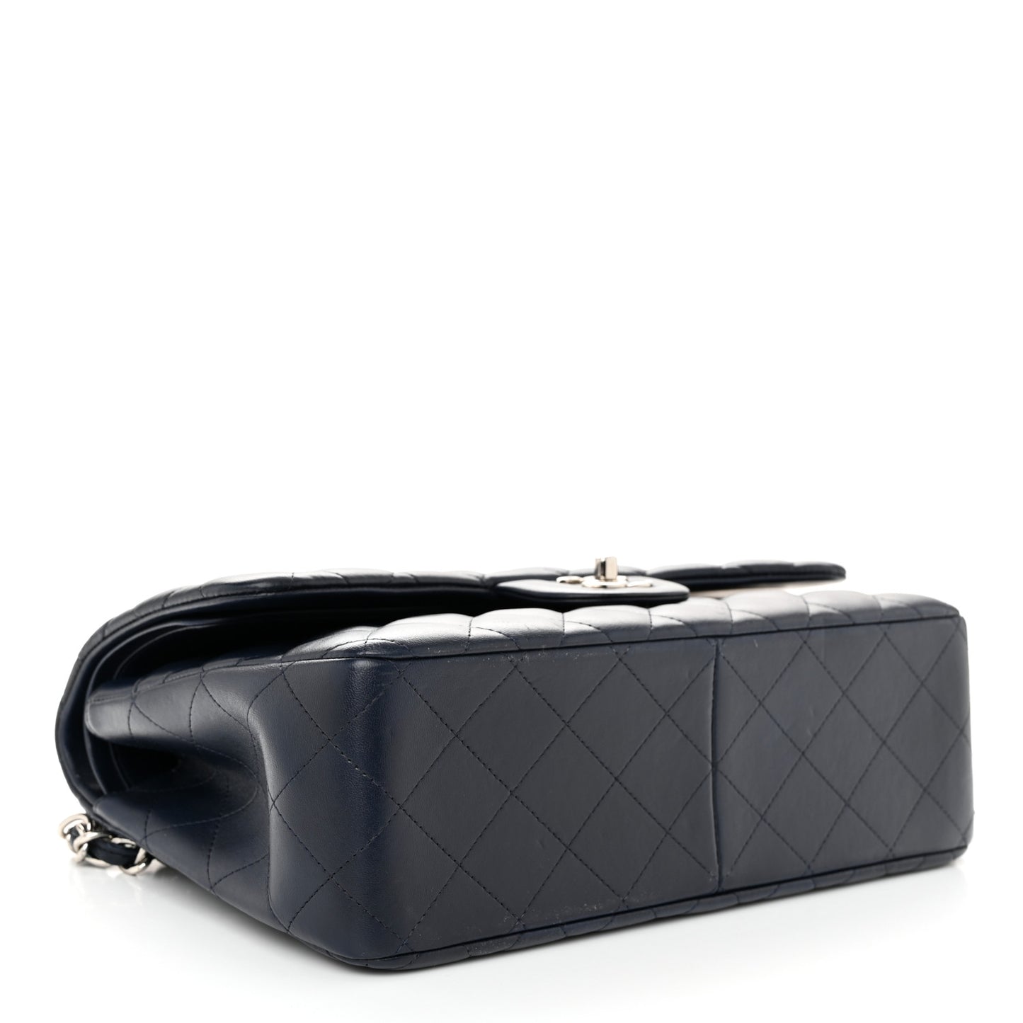 Lambskin Quilted Jumbo Double Flap Navy Blue