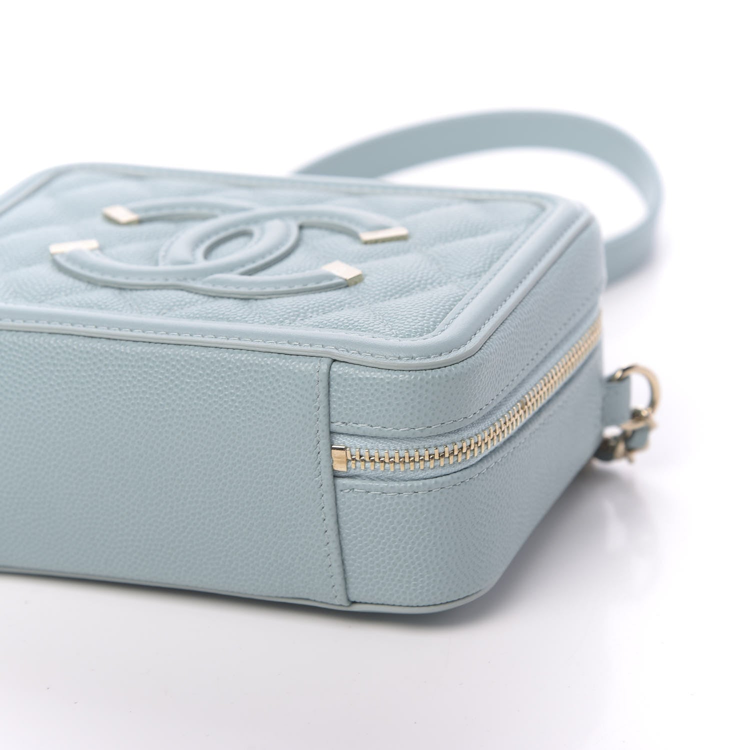 Chanel Caviar Quilted Filigree Vanity Clutch With Chain Light Blue 10 of 11