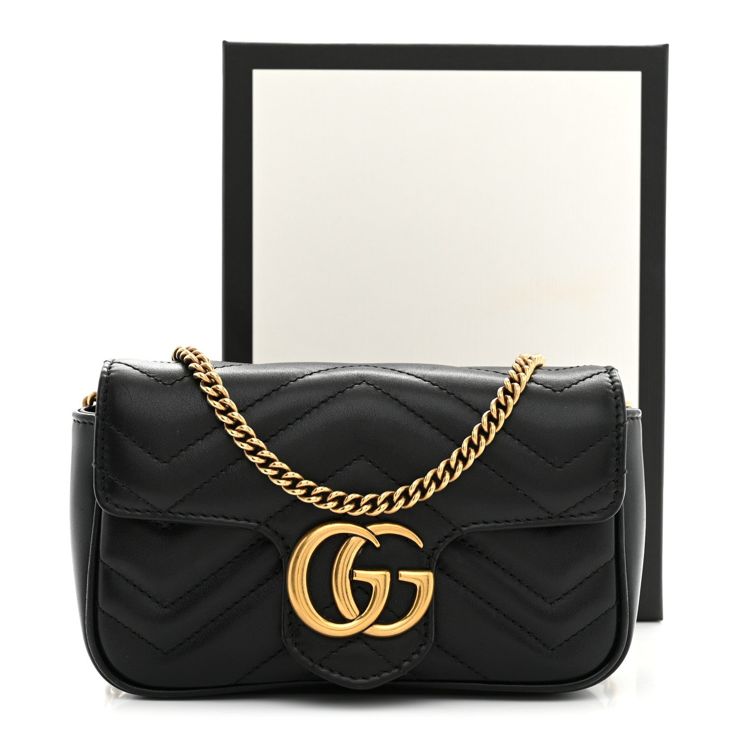 Gucci Calfskin Matelasse Super Mini GG Marmont Shoulder Bag Black 12 of 12