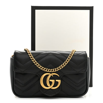 Gucci Calfskin Matelasse Super Mini GG Marmont Shoulder Bag Black 12 of 12