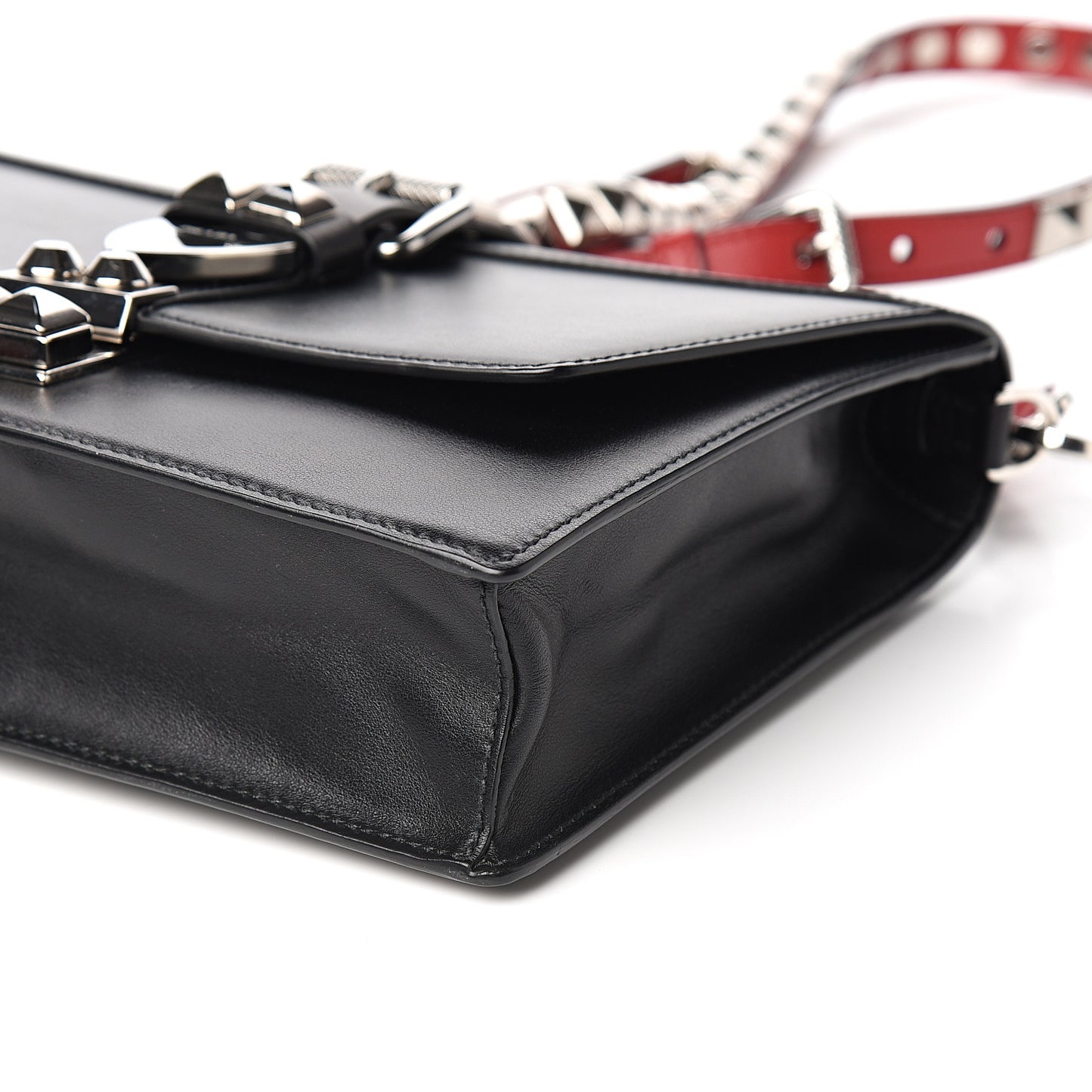 Saffiano City Calfskin Studded Large Elektra Shoulder Bag Black Fuoco