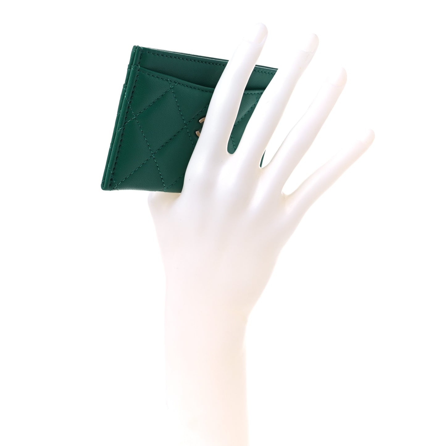 Lambskin Quilted Card Holder Green