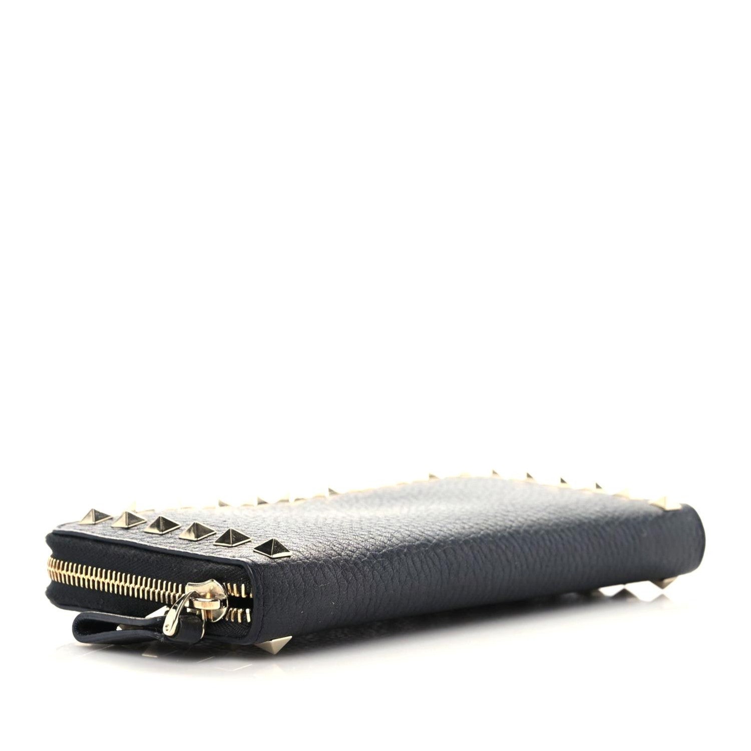 Valentino Garavani Pebbled Calfskin Rockstud Zip Around Wallet Black 4 of 10
