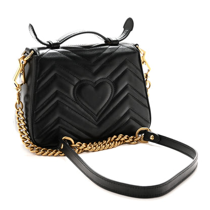 Gucci Calfskin Matelasse Mini GG Marmont Top Handle Shoulder Bag Black 3 of 11