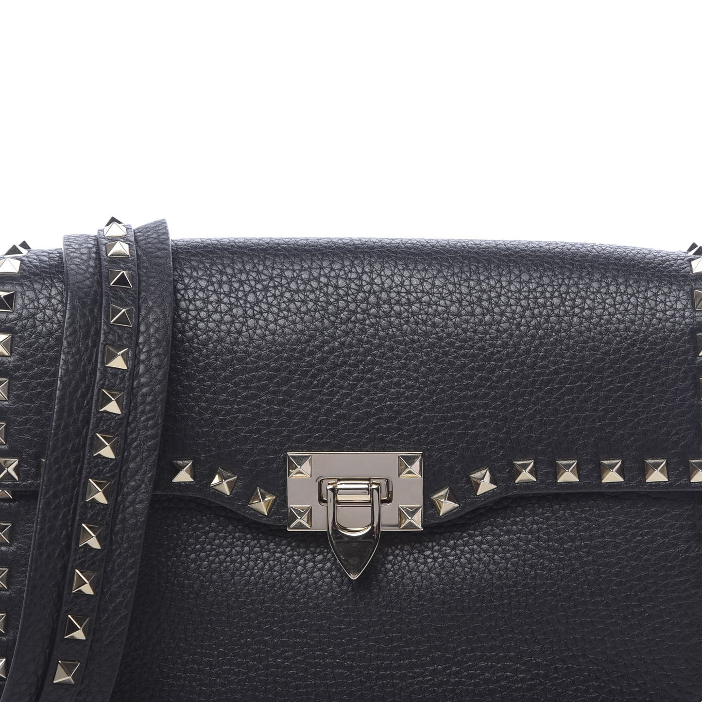 Pebbled Calfskin Medium Rockstud Flap Saddle Bag Black
