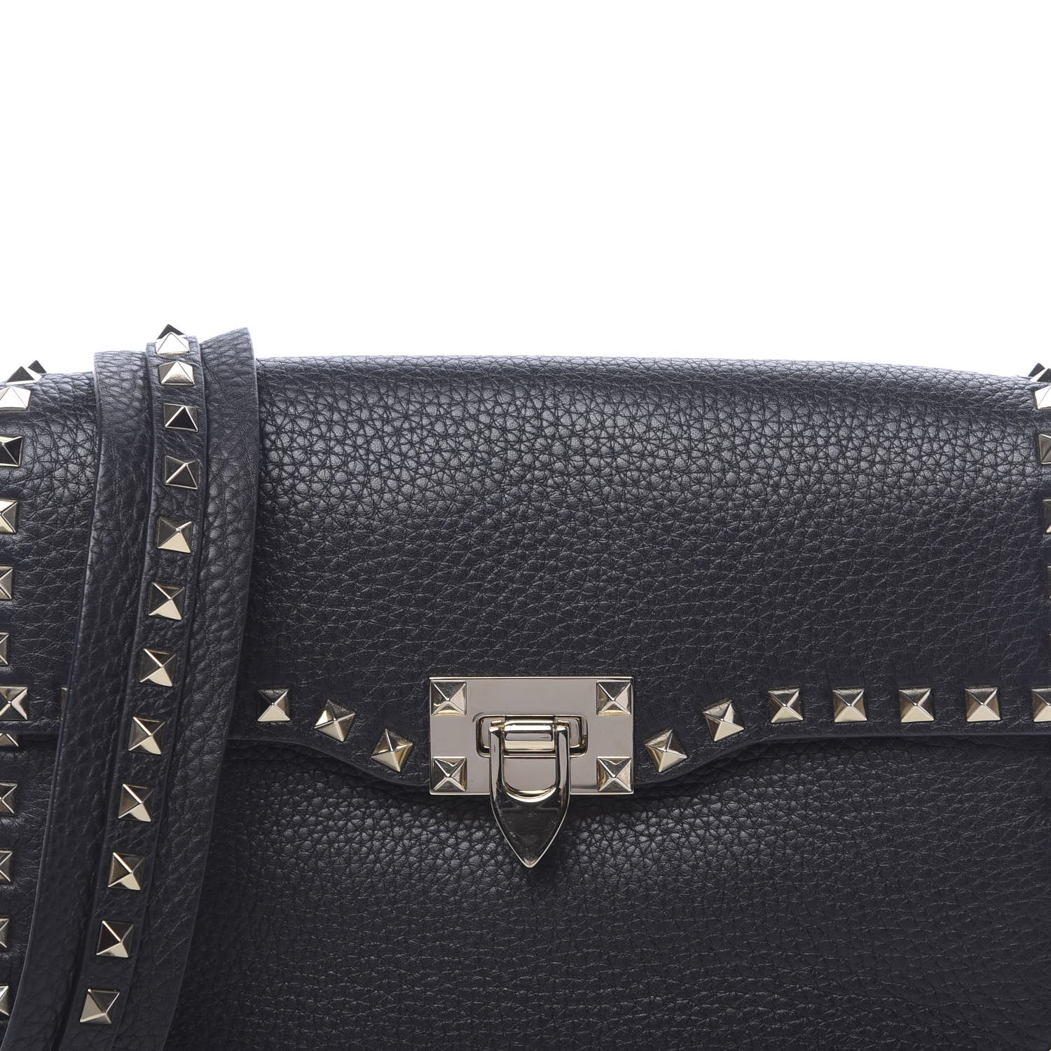 Valentino Garavani Pebbled Calfskin Medium Rockstud Flap Saddle Bag Black 9 of 9