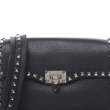 Valentino Garavani Pebbled Calfskin Medium Rockstud Flap Saddle Bag Black 9 of 9