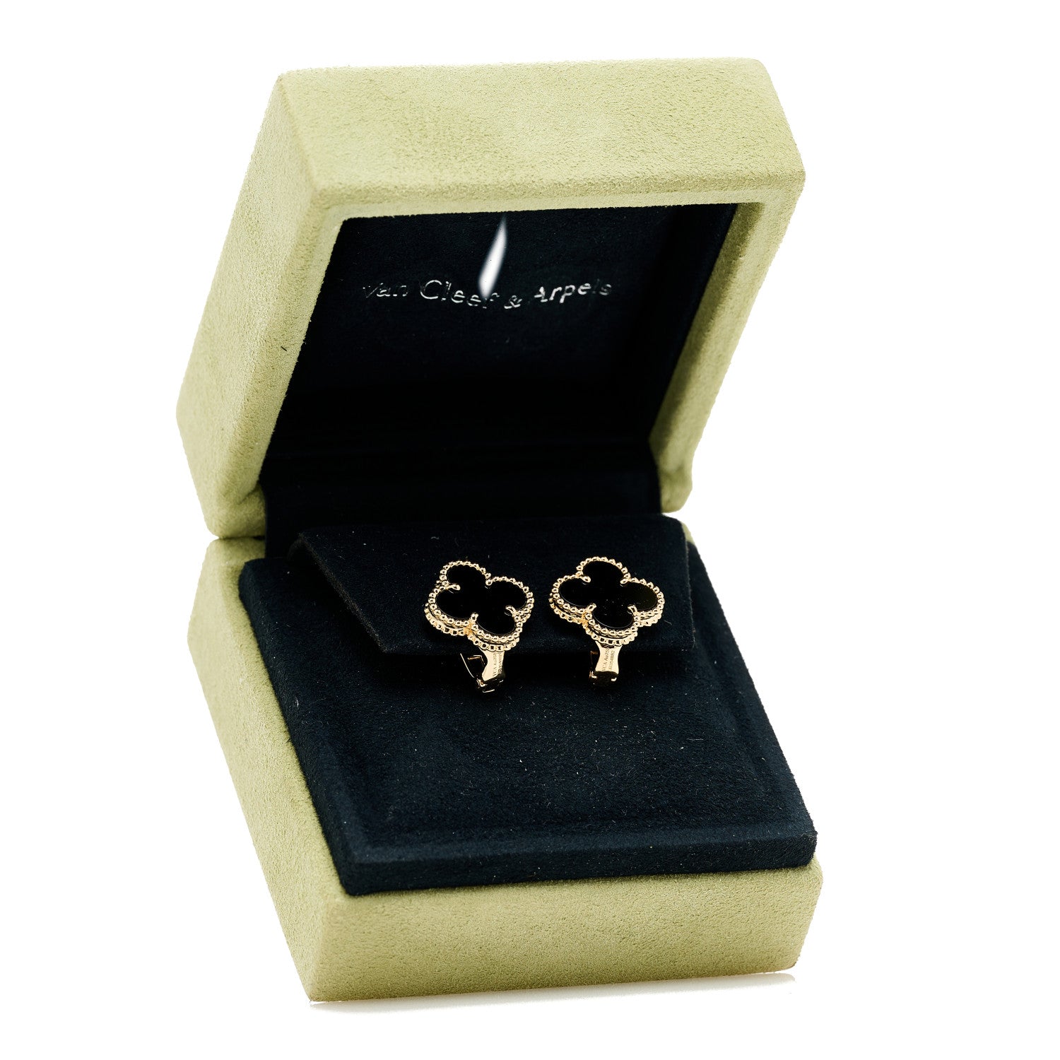 Van Cleef & Arpels 18K Yellow Gold Black Onyx Vintage Alhambra Earrings 5 of 5