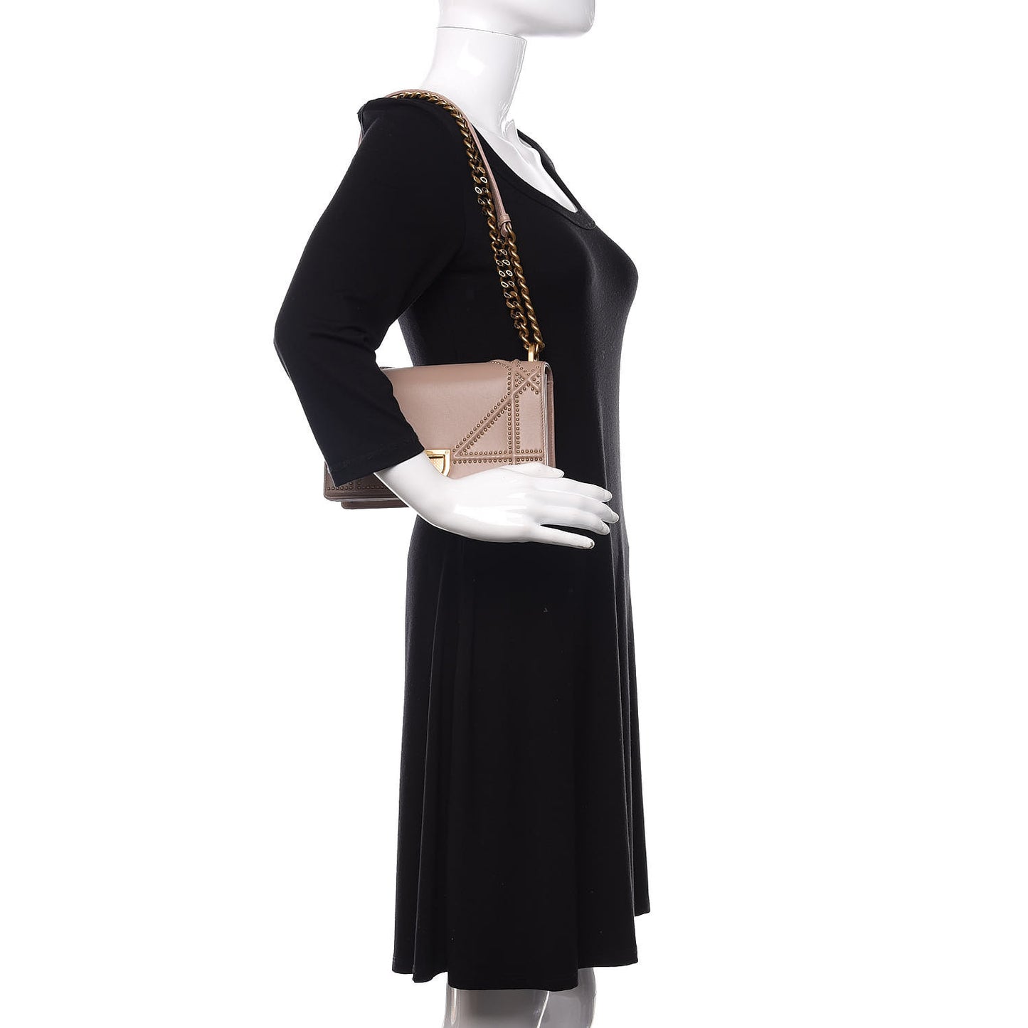 Lambskin Studded Small Diorama Flap Bag Nude