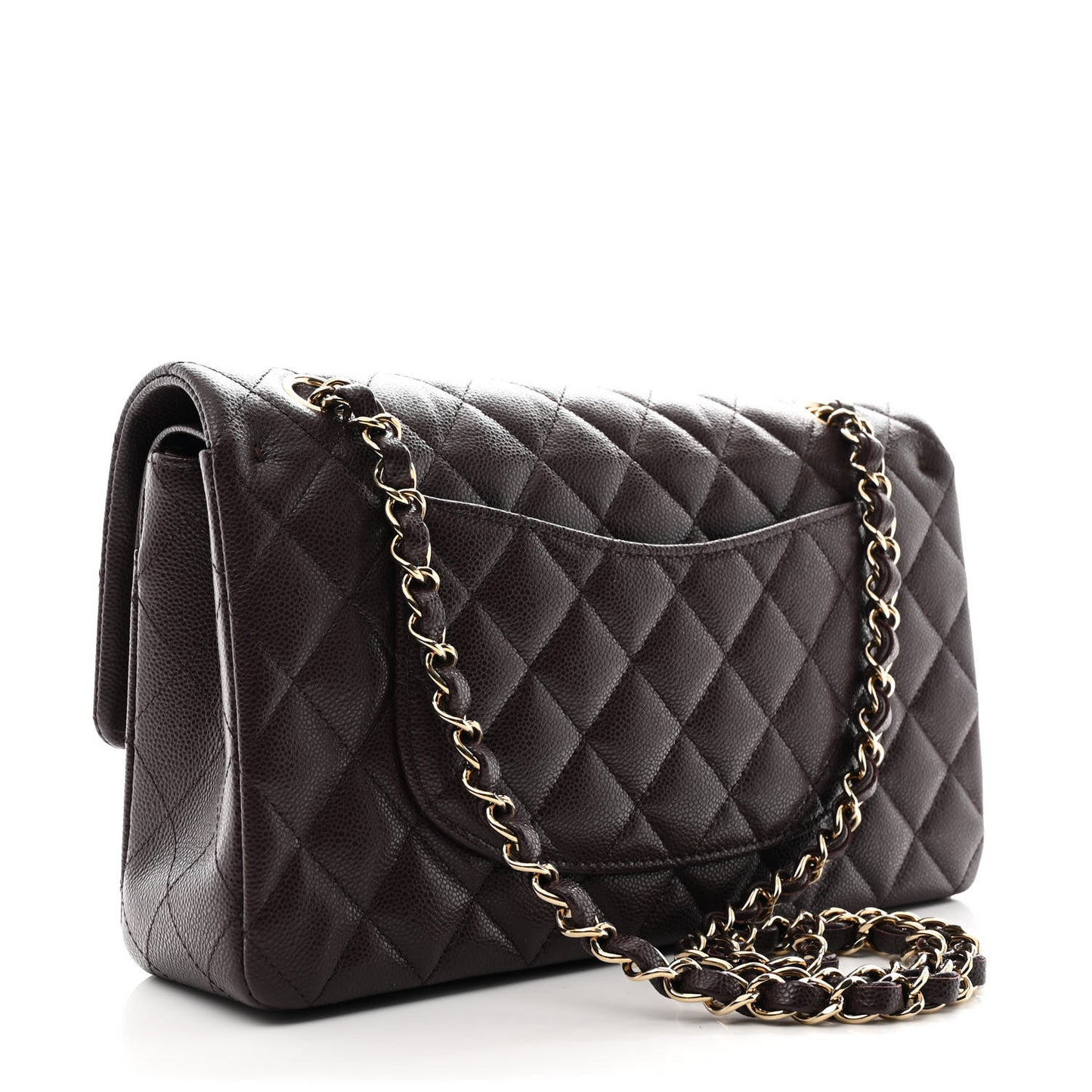 Caviar Quilted Medium Double Flap Dark Brown