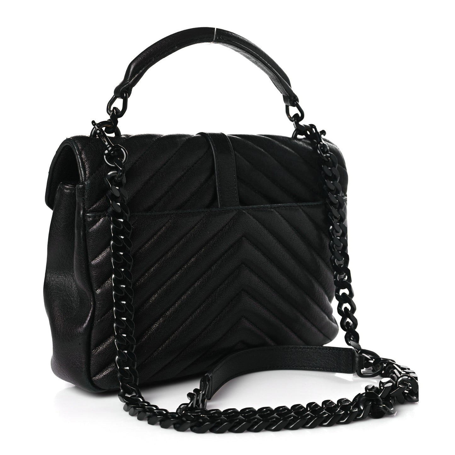 Sheepskin Matelasse Chevron Monogram Monochrome Medium College Bag Black
