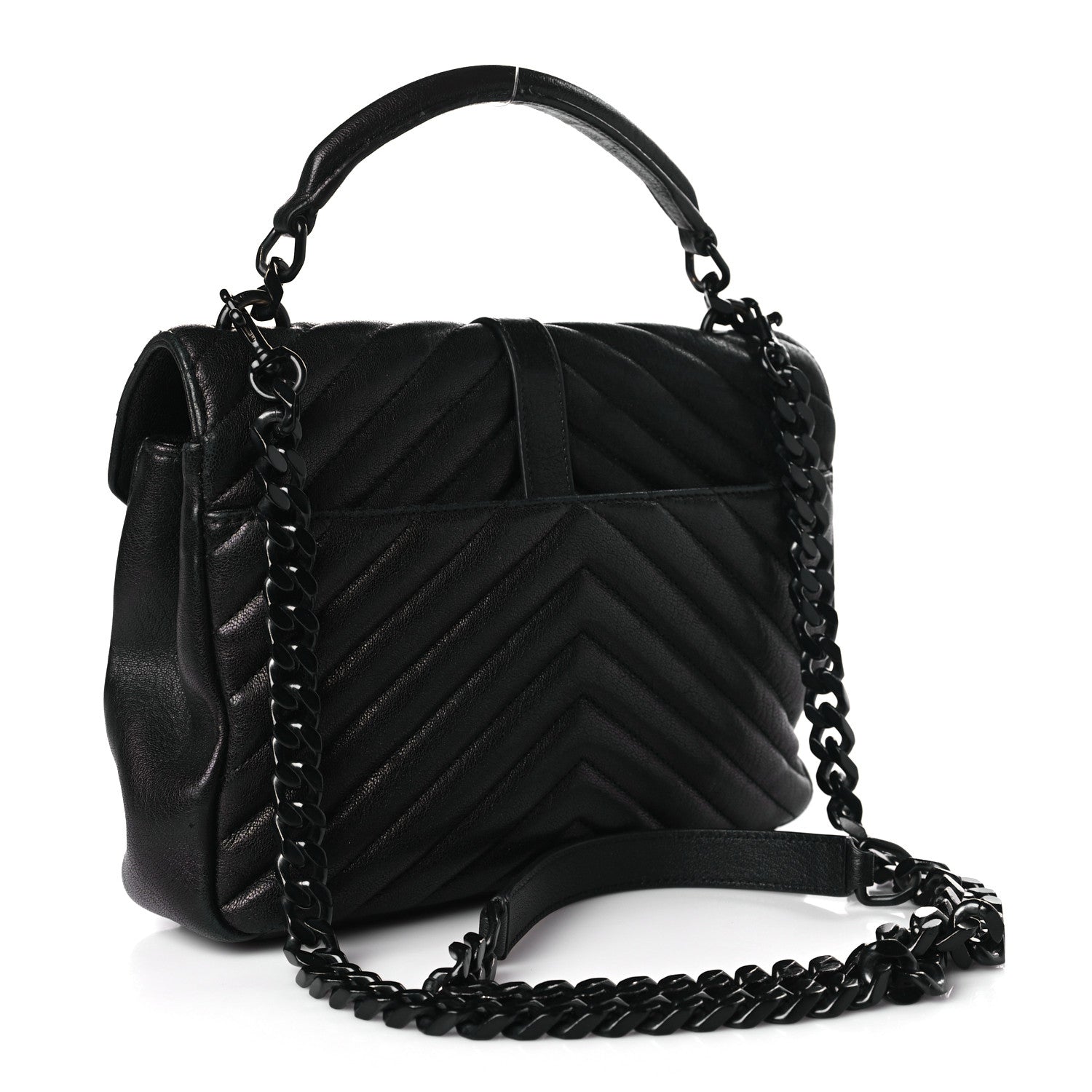 Saint Laurent Sheepskin Matelasse Chevron Monogram Monochrome Medium College Bag Black 3 of 9