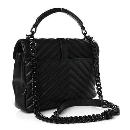 Saint Laurent Sheepskin Matelasse Chevron Monogram Monochrome Medium College Bag Black 3 of 9