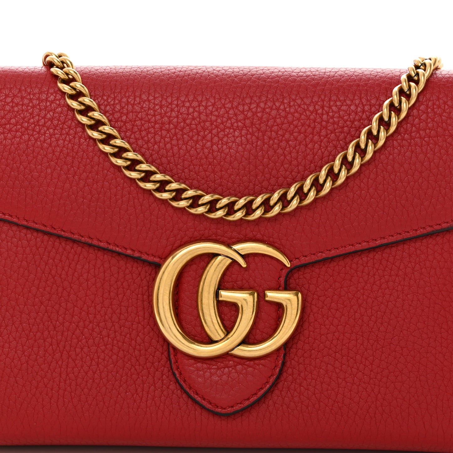 Calfskin GG Marmont Chain Wallet Vulcanic Red