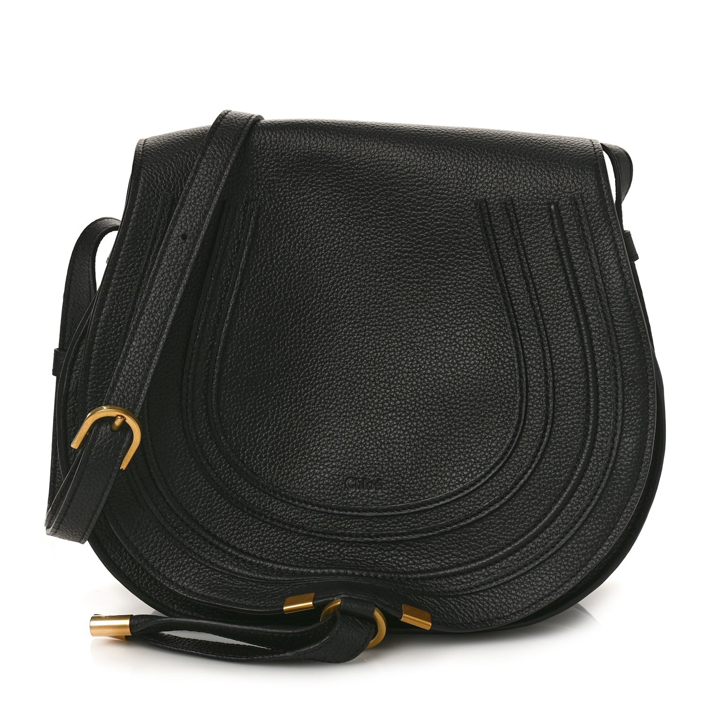 Calfskin Medium Marcie Round Crossbody Bag Black