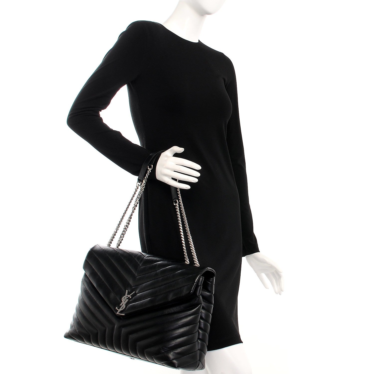 Saint Laurent Calfskin Y Quilted Monogram Large Loulou Chain Satchel Black 2 of 7