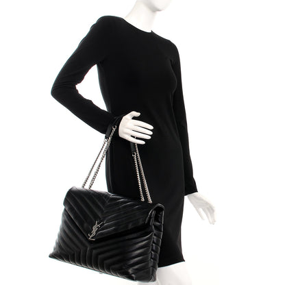 Saint Laurent Calfskin Y Quilted Monogram Large Loulou Chain Satchel Black 2 of 7