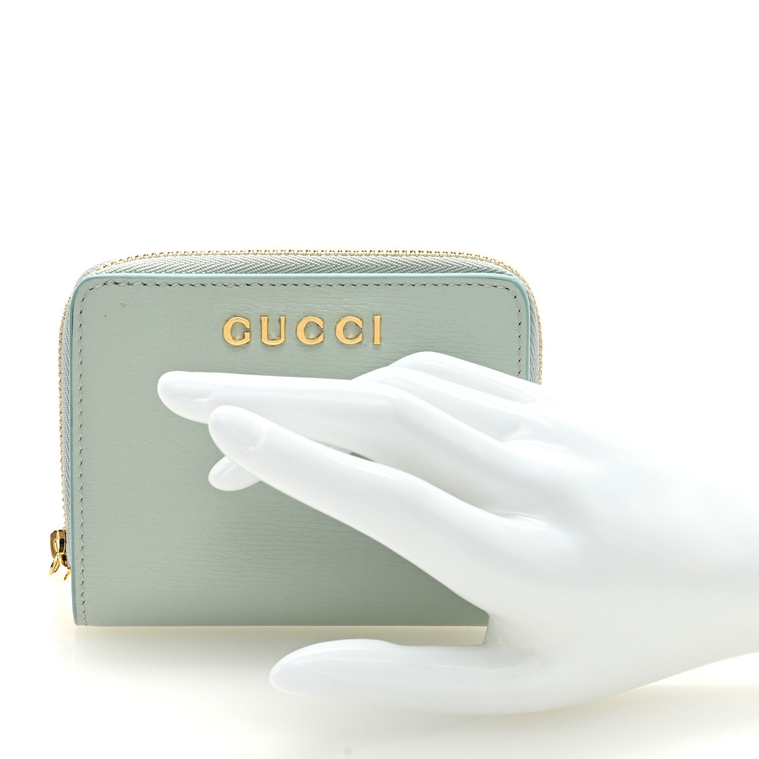 Gucci Textured Calfskin Script Logo Mini Wallet Pale Green 2 of 7
