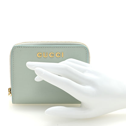 Gucci Textured Calfskin Script Logo Mini Wallet Pale Green 2 of 7