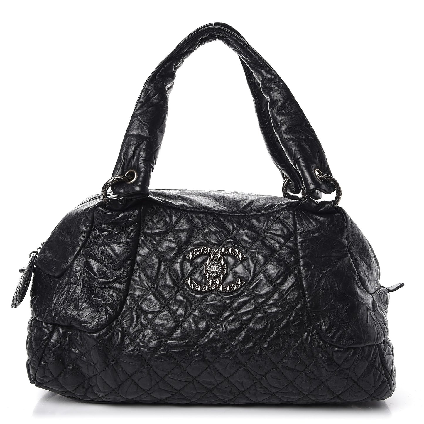 Aged Calfskin Coco Rider Bowling Bag Black