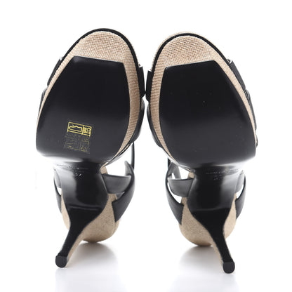 Saint Laurent Calfskin Canvas Tribute 75 Platform Sandals 37 Black 5 of 8