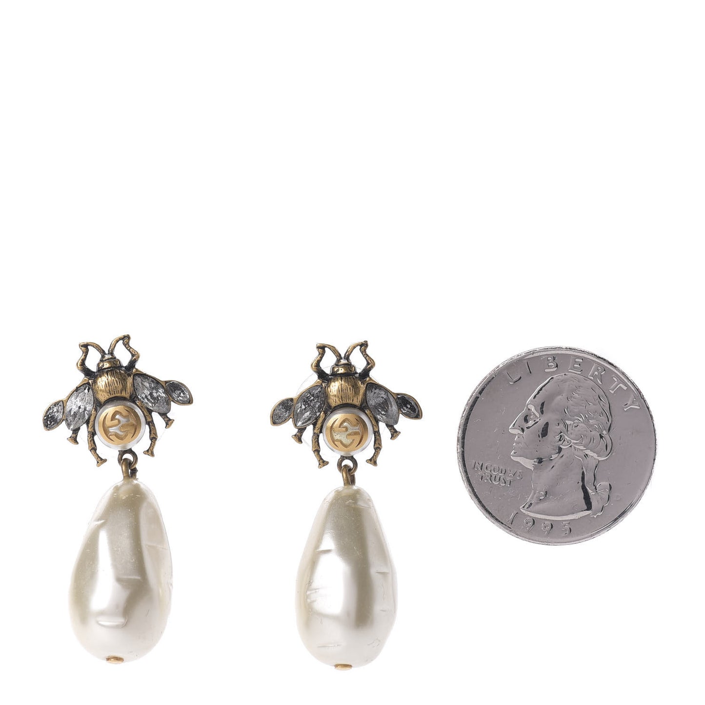 Crystal Pearl Drop Bee Earrings Gold
