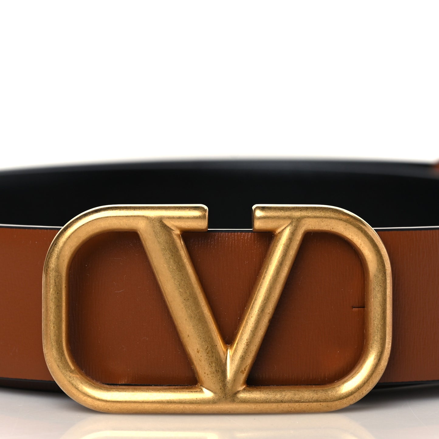 Glossy Calfskin VLogo Reversible 30mm Belt 95 38 Saddle Brown Black