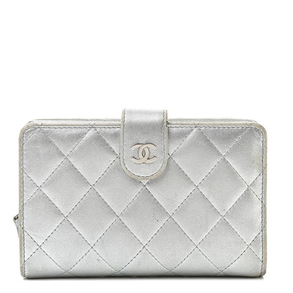 Chanel Metallic Lambskin Quilted Zipped Pocket Wallet Silver 1 of 21
